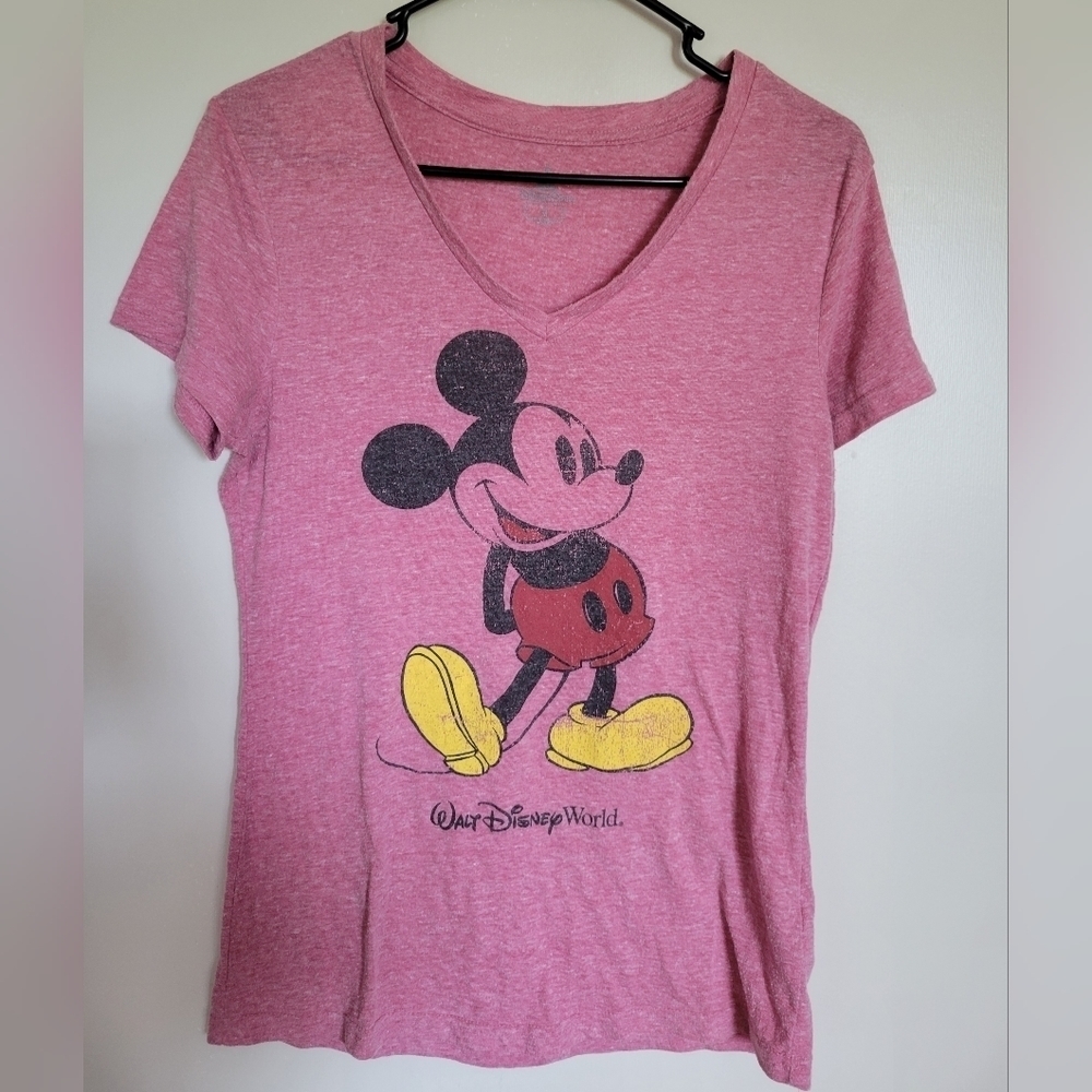 Disney Women's Mickey Mouse Red V-neck Tee Size Medium